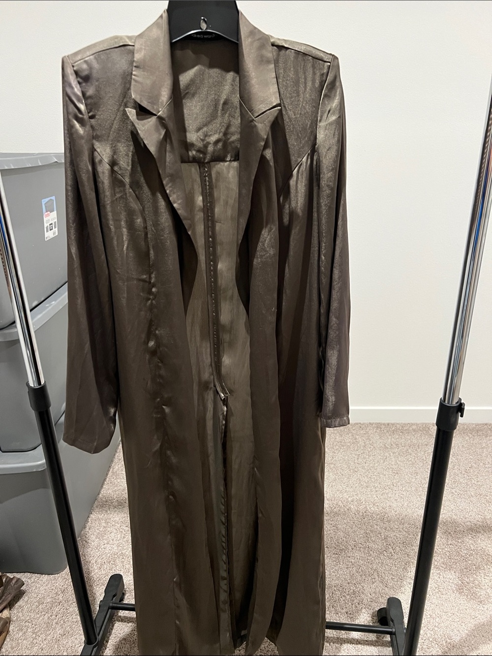 naked wardrobe Satin Long Trench Coat in Brown